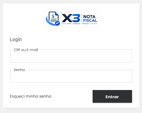 Tela real de login do emissor X3 Nota Fiscal