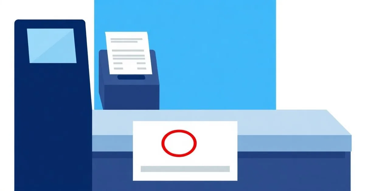 Ilustração de cupom de NFC-e em balcão de loja com símbolo de cancelamento