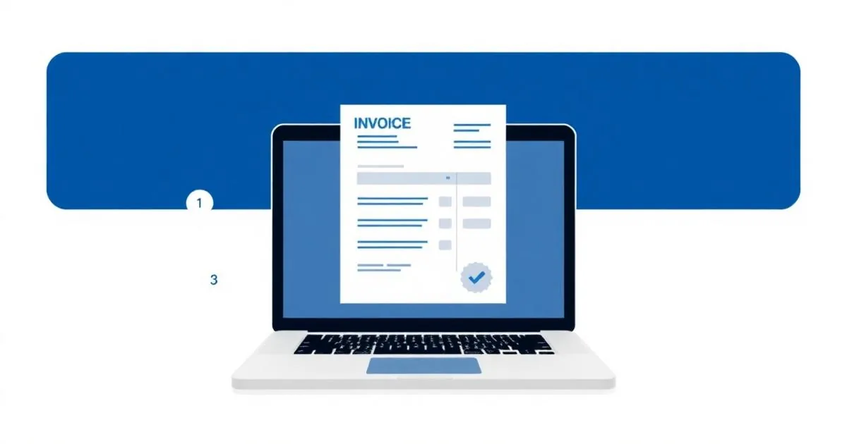 Ilustração de notebook com formulário de emissão de nota fiscal eletrônica