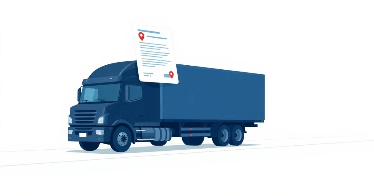 Ilustração de caminhão de carga com documento eletrônico de transporte