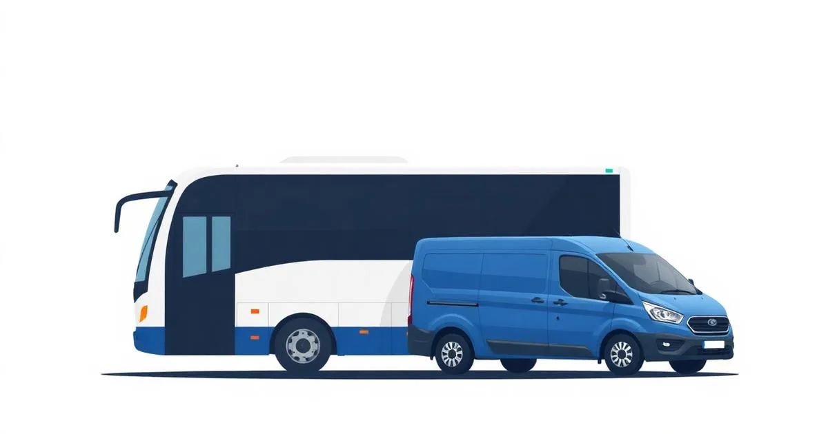 Ilustração de ônibus e van representando transporte de pessoas e serviços