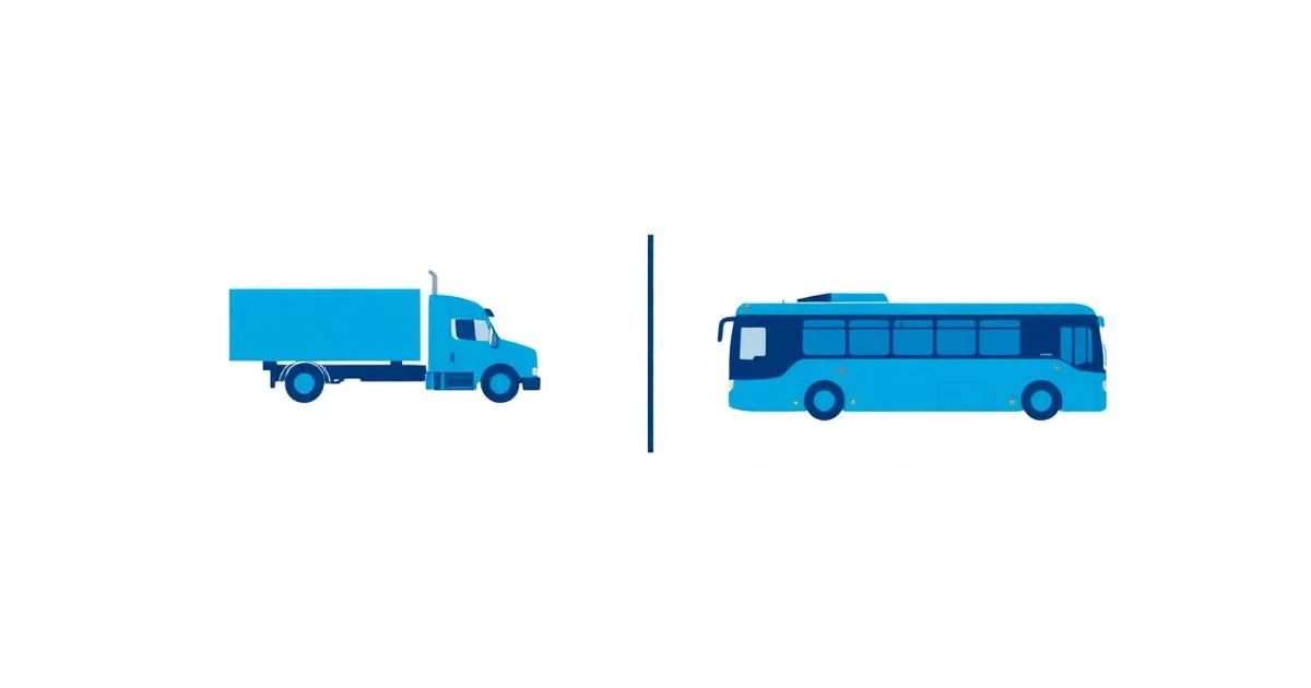 Ilustração comparando um caminhão de carga e um ônibus de transporte de passageiros