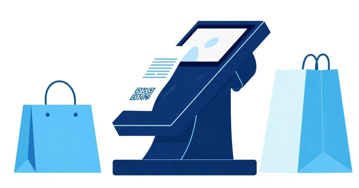 Ilustração de um ponto de venda emitindo um cupom com QR Code